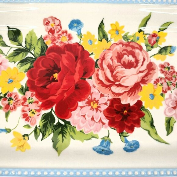 Pioneer Woman Serving Platter Sweet Rose Floral 14.17" Ceramic Tray Blue White - Picture 4 of 9